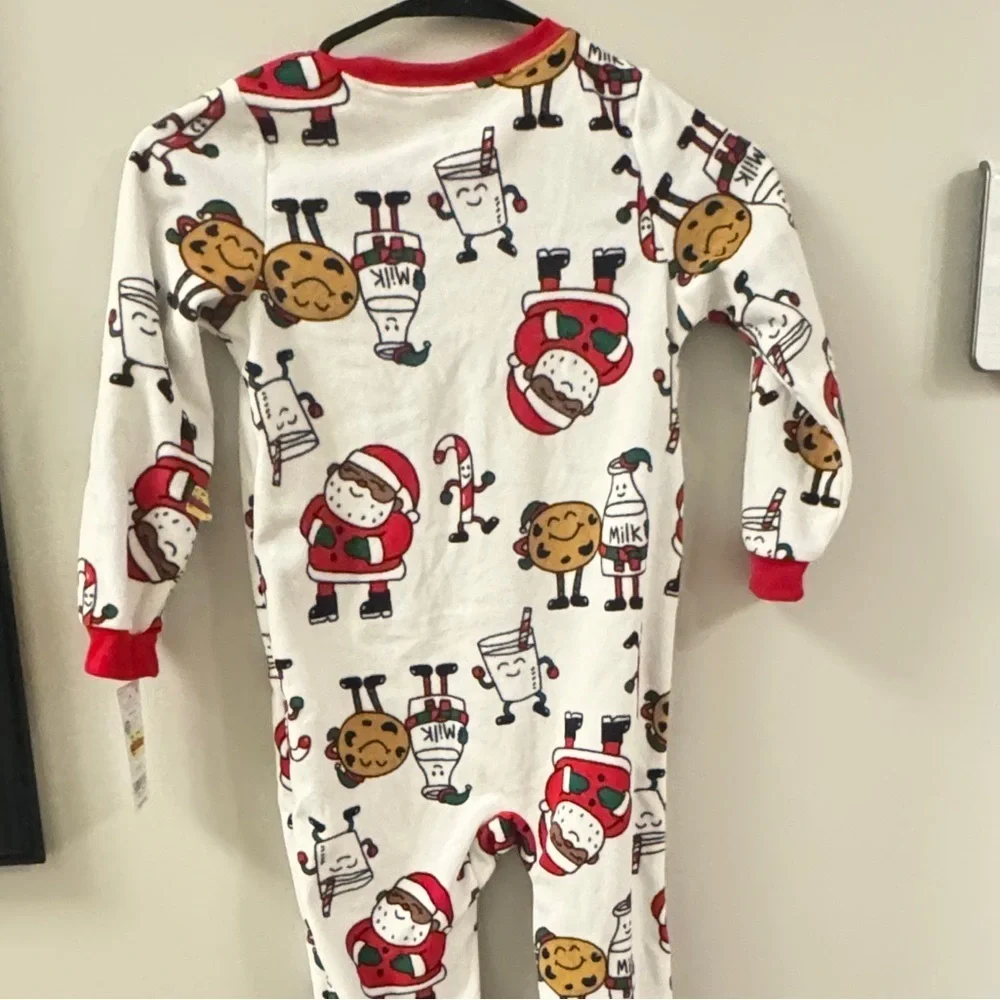 Carter's  Printed Santa Cookies - Brown Fleece Footie‎ Pajamas Christmas Holiday